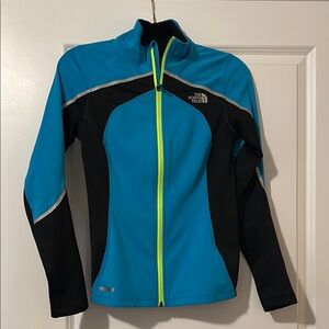 The North Face Blue and Black Ski Jacket with Stand-Up Collar